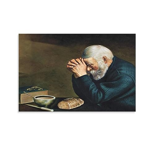 HUEH Man Praying Over Bread at Diner Table Grace Reliable Wall Picture Canvas Poster Wall Art Bedroom Decor Office Room Kitchen Decor Gift Unframe:16x24inch(40x60cm)
