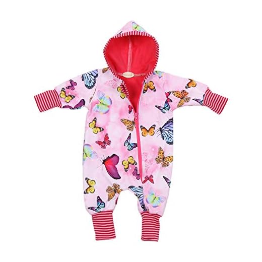 Lilakind 'Baby Overall en del med huva softshell rosa fjärilar Gr. 56/62-116/122 – Made in Germany