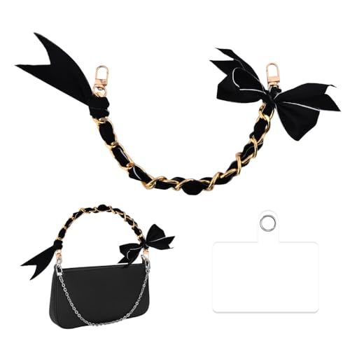 Kefley Seidige Schleife, Tasche, Geldbörse, Charm-Verlängerung, Kettenriemen, Satin, Schleife, Handtaschen-Charms, Ketten, stilvolle Taschendekoration, Zubehör, Schwarz, Small