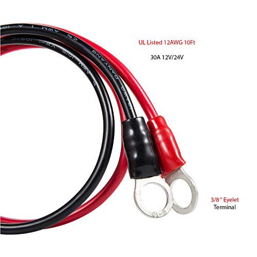 YCIND 3/8" Ring Eyelet Terminal to Female Cigarette Lighter Socket Battery Boost Cable Heavy-Duty 30A Fuse 12V/24V 12AWG Cord 10Ft - Thumbnail 4