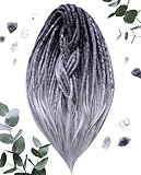 Ombre Synthetic Dreadlock Extensions – Violet Lavender to Ash Silver Gray Double ended 20 Inch Crochet Faux Locs Boho Festival Braiding Hair with Accent Braids and Wraps Lightweight Soft Reusable