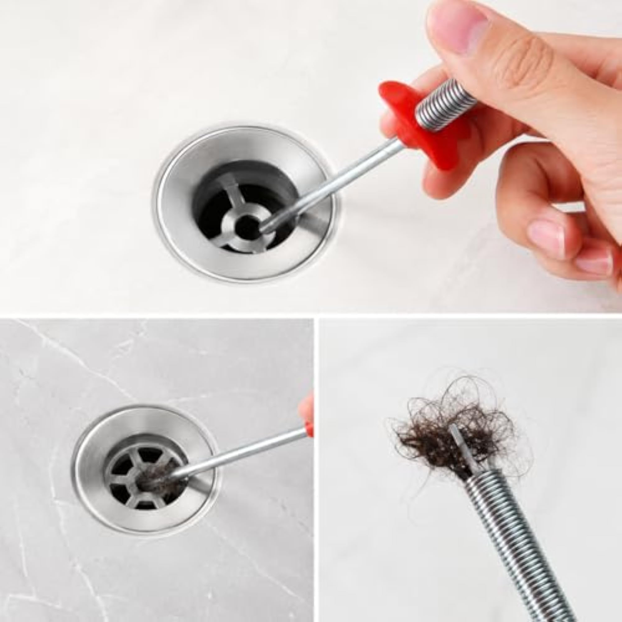 Drain Pipe Cleaning Spring Tool, Stainless Steel Hair Catcher