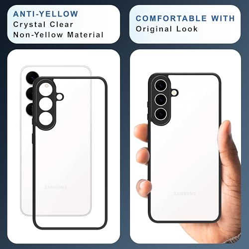 Image of CEDO Backcover for Samsung Galaxy S25 FE | Camera Protection Bump Shockproof Edge | Ultra Hybrid Transparent Acrylic Clear TPU+PC Hard Backcase Cover (Black)