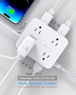 Surge Protector Power Strip - HANYCONY 8 Outlets 4 USB (2 USB C) Charging Ports, Multi Plug Outlet Extender, 5Ft Braided Extension Cord, Flat Plug Wall Mount Desk Charging Station for Home Office ETL