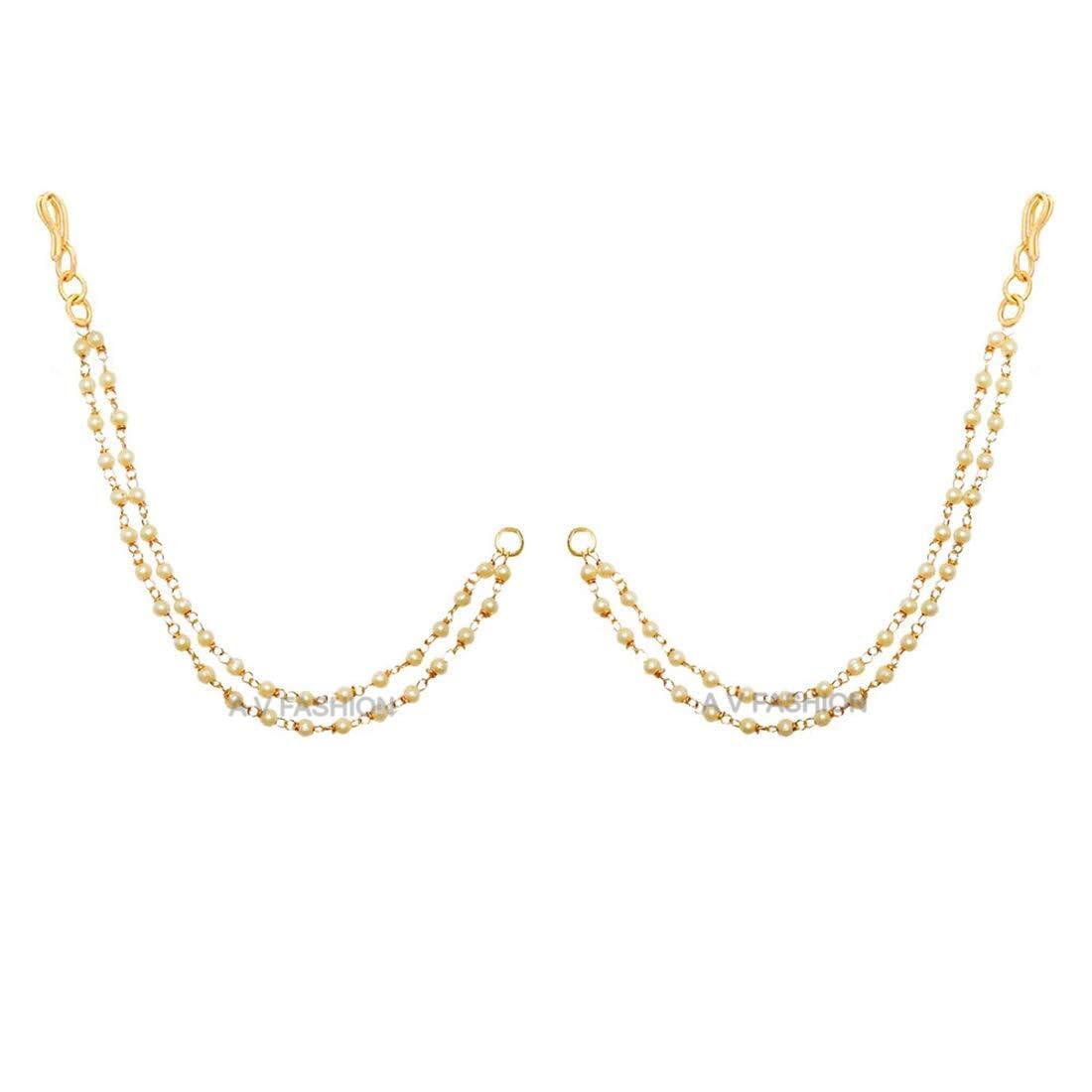 A V FASHION - Traditional Ethnic Kaan Chain Pearl 2 line Earchain Long Earring Support Chain For Bridal Wedding jewellery for Women & Girls Pack of 1 Pair (B0CNH2QRFM) Amazon Price History, Amazon Price Tracker