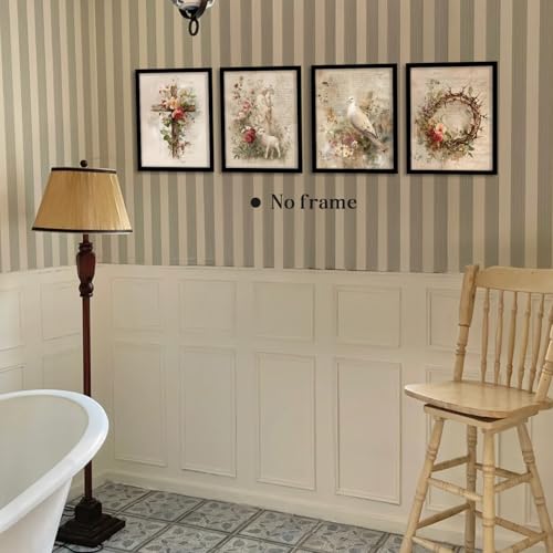 Image of WEFKODO Vintage Floral Christian Jesus Decor Wall Art, Retro Christian Pictures Wall Decor for Home Bathroom Reading Room Church Bedroom, Cross Sheep Jesus Posters Prints 4Pcs, 8x10 Unframed