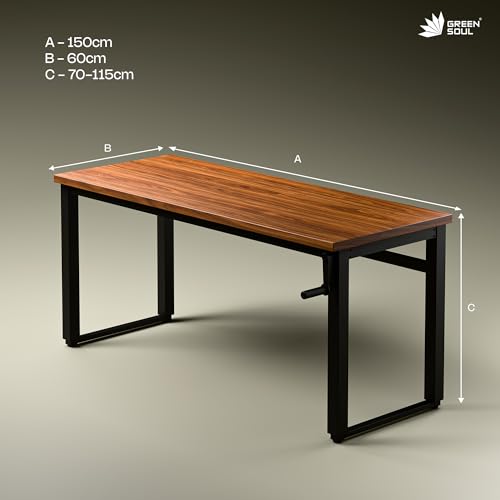 Image of Green Soul Rise (5 Ft) Manual Height Adjustable Table|25mm Thick One Piece Table Top|80 KG Load Capacity|Engineered for All Heights (3 Stage Design)3 Year Warranty|Installation Provided (Antique Wood)