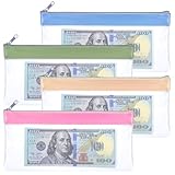 YUXIANLB 4 St&uuml;ck Geldbeutel mit Rei&szlig;verschluss, Geldumschlagbeutel, Geldumschl&auml;ge f&uuml;r Bargeld, Geldbeutel, Durchsichtige Bankeinzahlungsbeutel, M&uuml;nzbeutel f&uuml;r Sammler, Mehrzweck-Scheckb&ouml;rse