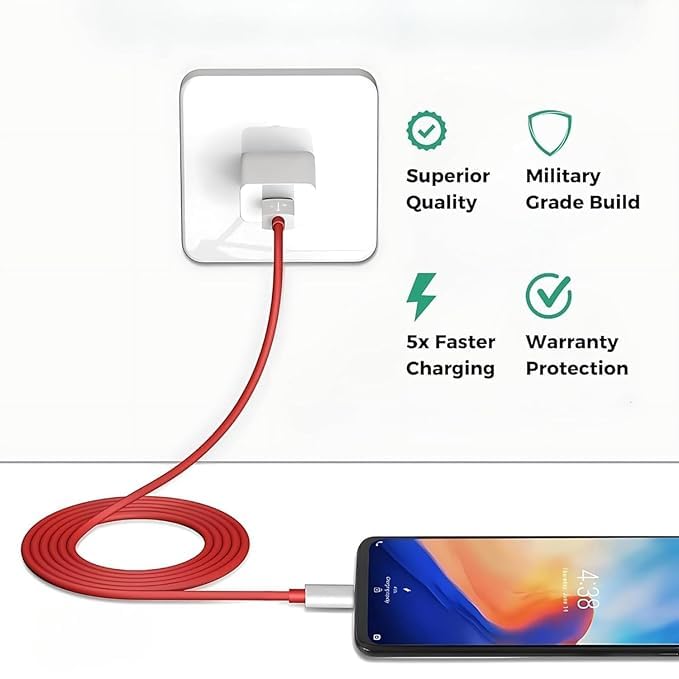 Image of Mifaso 80W SUPERVOOC Charger with 1m Type C Cable - Compatible with Oneplus, Realme, Redmi, Nothing, Oppo, Pixel & Other Smartphones Supporting Dash, Warp, Vooc Charging Standards - White
