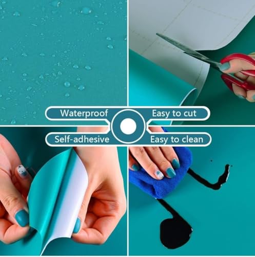 Image of Teal Blue Solid Matt Peel and Stick Wallpaper Contact Paper Wallpaper Modern Self Adhesive Wallpaper Decorative Removable 16 x 120 Inch