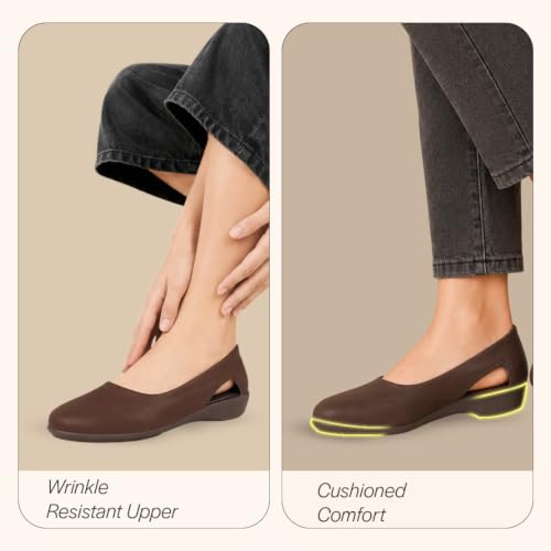 Image of FAUSTO Women Stylish Backless Casual Ballets | Low Heel Cut-Out Slip-On Ballerinas | Comfortable Walking Flats Sandals | Memory Cusion Insole
