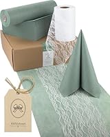 100%Mosel Tischdeko-Set – Eukalyptus Grün & Weiß (25–50 Gäste) Tischläufer aus Vlies & Spitze mit Airlaid Servietten – praktisches Komplettset für Anlässe wie Hochzeit, Taufe, Kommunion