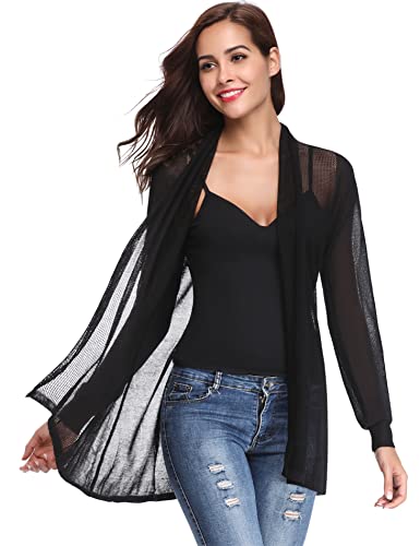 Totatuit Sheer Thin Cardigans For Women Summer Sweaters Kimono Blazer Lightweight Linen Jackets Chiffon Blouses Plus Size Duster Sheer Cover Ups For Dresses Summer Sweater Cardigan Black M #TOP5