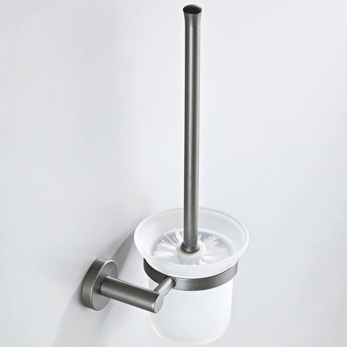 Chic Wall-Mounted Toilet Brush Set with Round Glass Base Easy to Clean and Store Stylish Bathroom Essential for Home Use