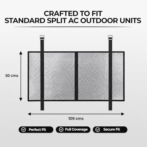 Image of Outdoor AC Unit Protector Cover, Waterproof Heat Resistant Insulation Sheet, Heavy Duty Sun Rain Dust Protection for AC and Suitable for Split AC 1 to 1.5 Ton | Size:105x50 cm