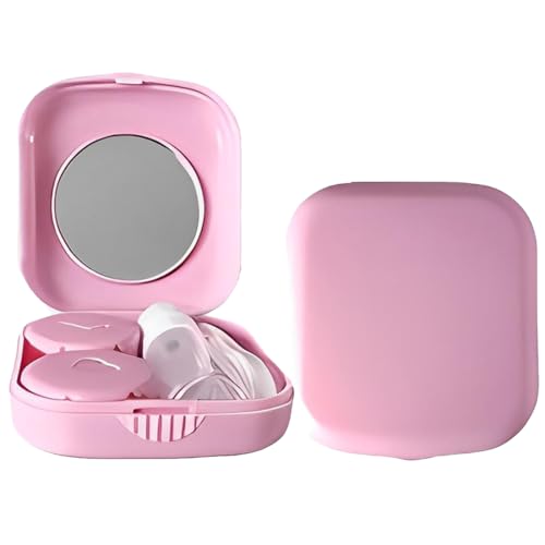 MEXRUMI Set De Voyage Portable Et Hygiénique Pour Lentilles De Contact (Avec Miroir) Pour Une Utilisation Quotidienne En Voyage Et Au Travail (Rose)