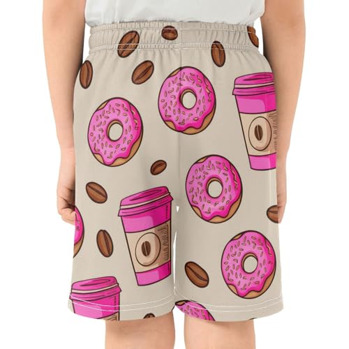 J JOYSAY Donut Coffee Bean Beige Boys Athletic Shorts Kids Youth Casual Shotrs with Pockets Elastic Waistband3