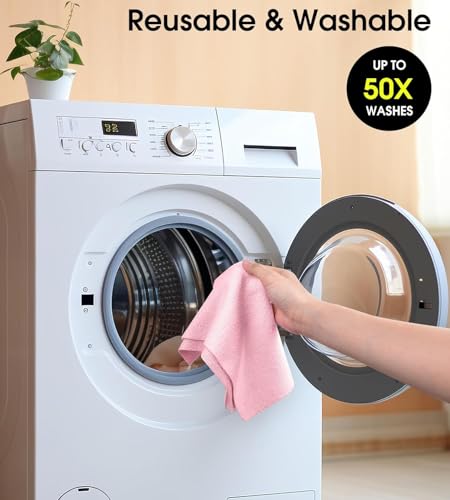 Image of Microfiber Cleaning Cloth Roll 25x25CM - Reusable Tear-Away Towels Washable 2000 Times, Super Absorbent Lint Free Cleaning Rags for Kitchen, Car, Garage and Home (1, Pink)