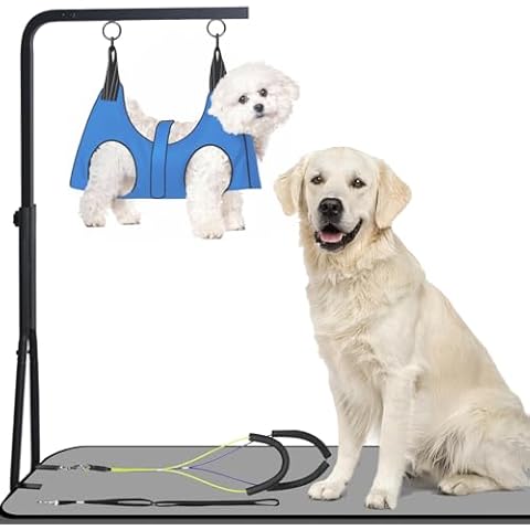 Dog Grooming Arm, Adjustable Pet Grooming Arm with Clamp for Small and Medium Dogs,Grooming Loop and No Sit Haunch Holder (Black, 42" H Arm + Heavy Duty Double Clamp + Hammock) Cover