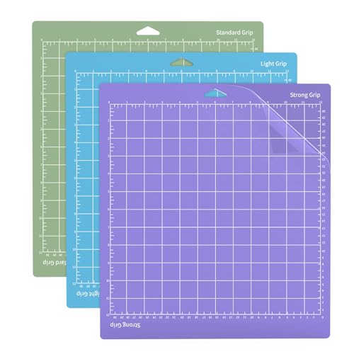 Cutting Mat for Cricut, Standardgrip, Lightgrip, Stronggrip Mat, 3 Pcs Plotter Mat, Adhesive Sticky Vinyl Cutting Mats for Cricut Maker 3 Explore Air 3/Air 2/ Maker Accessories(Green, Blue, Purple)