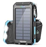 Solar Charger, 20000mAh Solar Power Bank Portable Solar Phone Charger Compatible with All Smartphones Waterproof External Battery Pack with 2 USB Ports/LED Flashlights for Outdoor Camping(Blue)