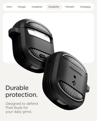 Image of Spigen Rugged Armor Designed for Google Pixel Buds 2a Case (2025) Cover with Keychain - Matte Black