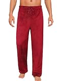 ENJOYNIGHT Mens Fleece Pyjama Bottoms Soft Fluffy Lounge Pants Warm Pj Trousers Nightwear (Large,Wine Red)