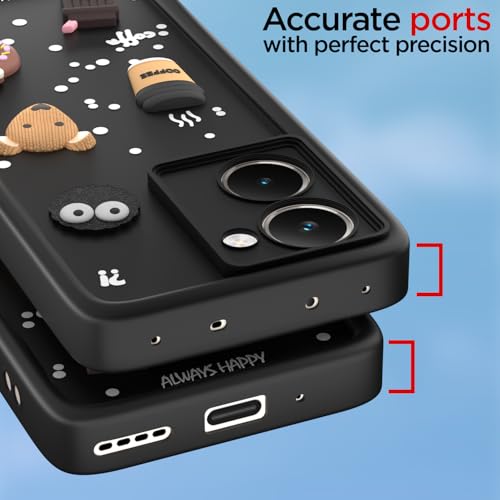 Image of Outlouders Back Cover for Realme P3 Ultra 5G | 3D Cartoon Bear Cute Fun Silicone Full Body Protection Bumper Case (Black)