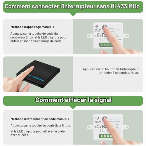 Aroidful Interrupteur d'éclairage Sans Fil InterrupteurVa Et Vient Sans Fil – vue 4