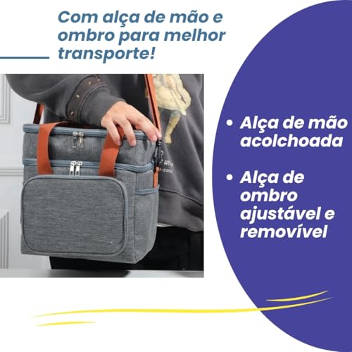 Bolsa Térmica Grande Lancheira Marmita Com Alça Para Trabalho Academia Praia Fitness Dois Andares Co