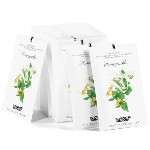 Image of MYARO 12 Packs Honeysuckle Scented Sachets for Drawer and Closet, Long Lasting Air Freshener Fresh Scents Potpourri Bags Home Fragrance for Room Car Small Space