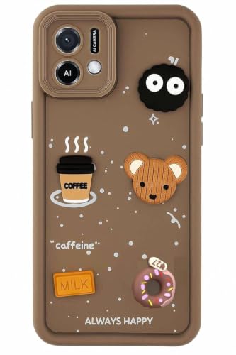 Image of Bintage Cute Fun Ball | Taddy Cartoon 3D Smiley Coffee Cup | Milk Donut | Full Protection Rubber Back Cover Compatible for Oppo CPH2349 / Oppo A16k - Brown