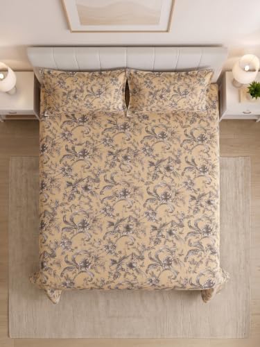 Image of Mafatlal 130 GSM Pearl Premium Double Bedsheet Set with 2 Pillow Covers | 90 x 100 Inch | Cozy Microfiber Weave | Shrink Resistant, Durable, Breathable, Modern Bedroom Essential | Beige Floral