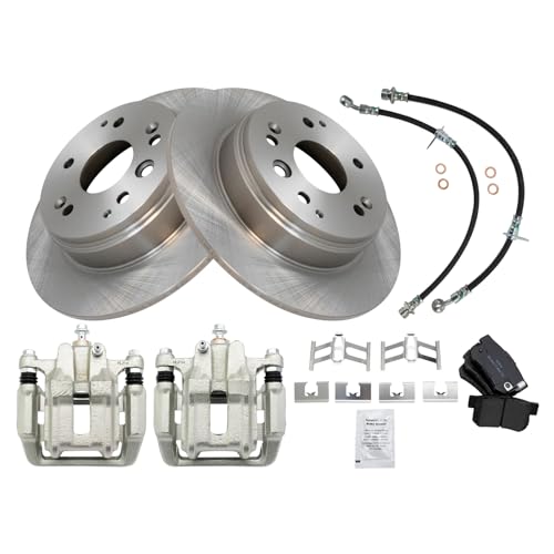 Image of TRQ Rear Brake Pad and Rotor Set Semi Metallic Rotors Calipers Hoses | For 2004-2008 Acura TL