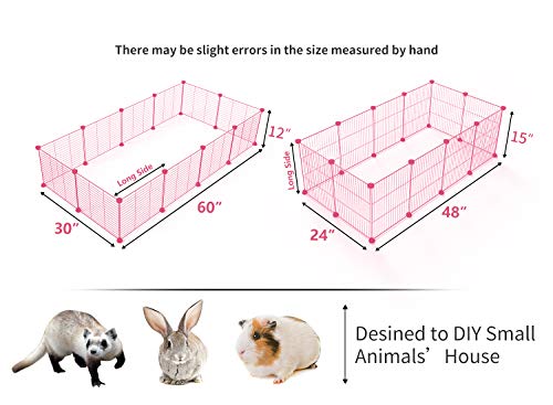 Tespo Pet Playpen, Dog Puppy Cat Pen, Small Animal Cage Indoor Portable Metal Wire Yard Fence for Small Animals, Guinea Pigs, Rabbits Kennel Crate Fence Tent Pink 15 X 12 Inches