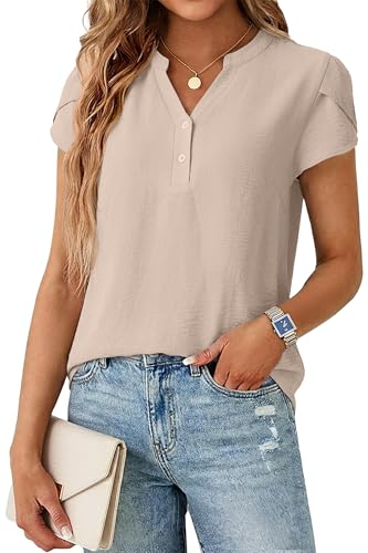 Lepunuo White Tshirts Shirts for Women Dressy Casual V Neck Blouses Formal Summer Tops Button Down Cap Sleeve Tunic Tops 2026