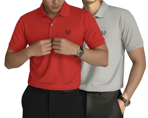 Image of MACK JONNEY Men's Solid Polo T-Shirt | Premium Cotton Blend | Regular Fit | Short Sleeve | Collared Casual Wear|Pack of 2 -MJ-157