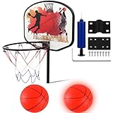 Motionchic Trampoline Basketball Hoop, Basketball Hoop for Trampoline Fit for Straight Poles Trampoline Basketball Hoop Attachment with 2 Mini Basketball and Pump
