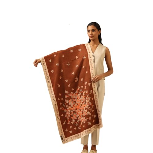 Dusala Women's Reversible Cashmere Stole - Nature & Butterfly Print, Soft Pashmina Shawl, Orange & Beige, Fashionable Accessory for All Seasons & Evening Dresses - 28x80 Inch