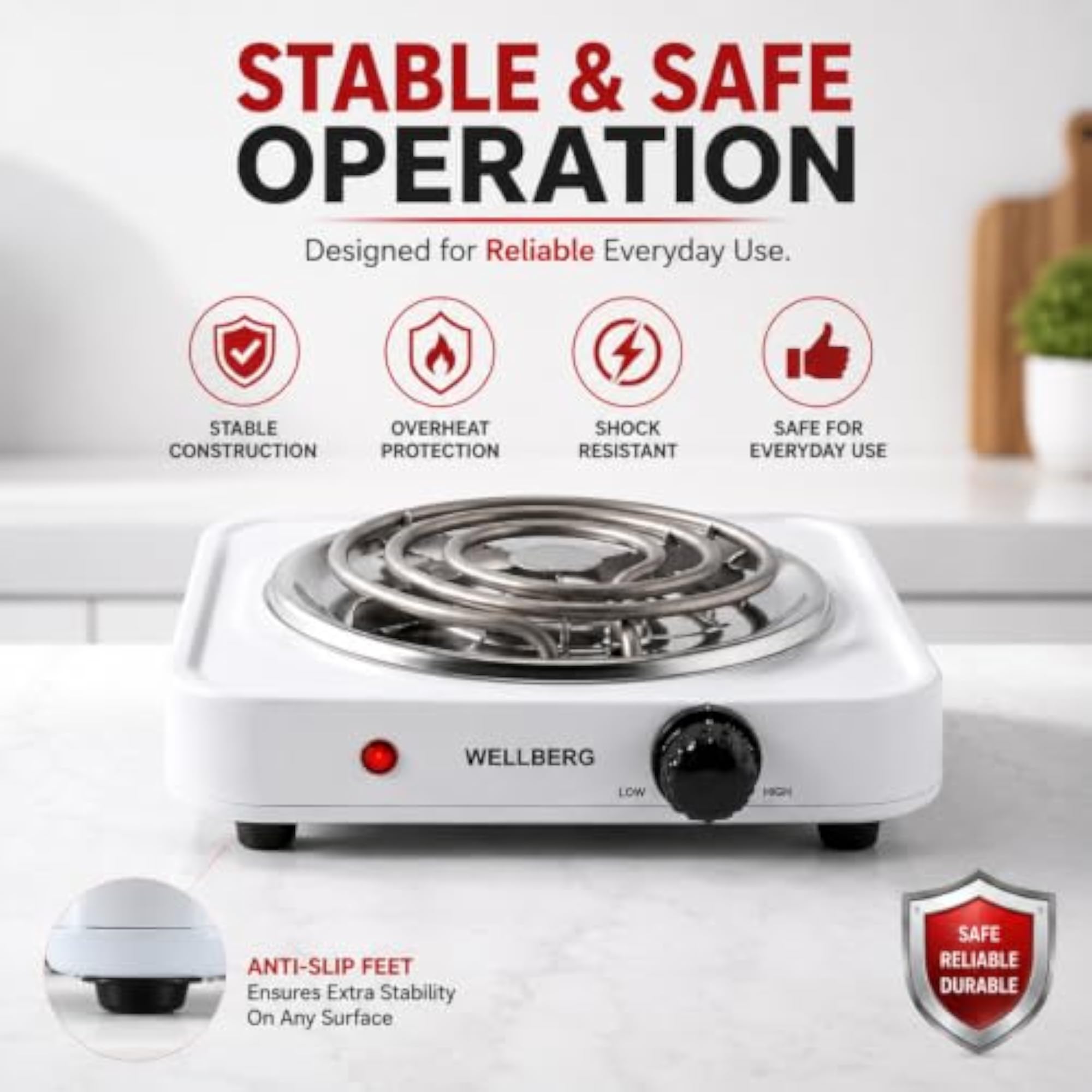1000W Electric Hot Plate for Home Kitchen with Adjustable Temperature Control