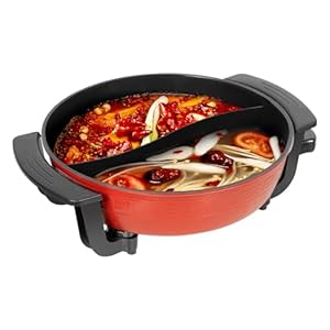 Hot Pot Elektrisch 6L Aktualisiert Hotpot Topf Doppelseitig Trennbarer Kochtopf 1360W Electric Hot Pot Fondue für 6 Personen mit Deckel Hot Pot Fondue Verstellbarer Thermostat Hot Pot mit Trennwand