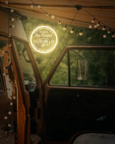 Image of Camper LED Neon Sign for Camping Party Decor, Dimmable Neon Wall Lights Signs for Backyard Patio Garden BBQ Touring Car Decoration, 3D Art Light Up Sign for Housewarming Birthday Gifts