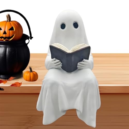 Figura Decorativa genérica Fantasma – Fantasma de Resina Espeluznante Leyendo, Lindo Decorativo para centros de Mesa macetas de Flores Oficina Interior Oficinas Dormitorio Salón Exterior