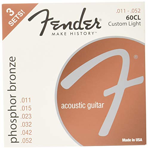 Fender アコースティックギター弦 Phosphor Bronze Acoustic Guitar Strings, Ball End, 60CL .011-.052 Gauges, 3-Pack