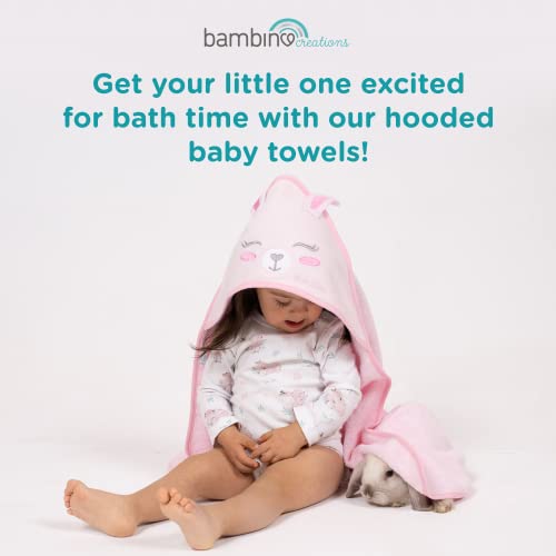 Bambino Creations Adorable 30” X 30” Hooded Baby Towel Makes Bath Time Fun! Our 2-Layer 100% Cotton Terry Cloth Baby Bath Towel Is Extra Thick, Super Soft And Absorbent, Pink Rabbit #TOP2