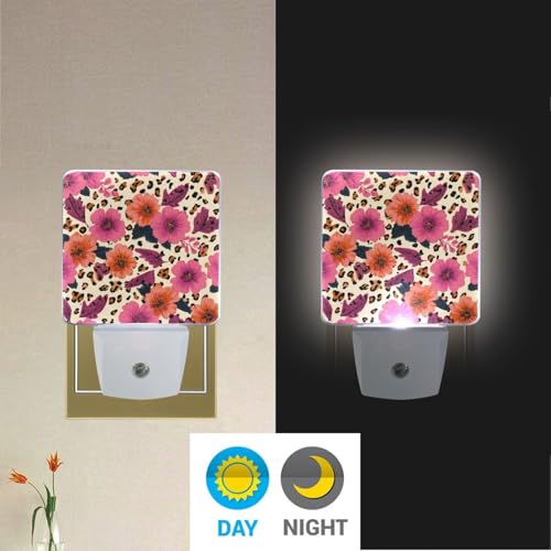 Lámpara nocturna con sensor de luz flores rosa y naranja miniatura 4