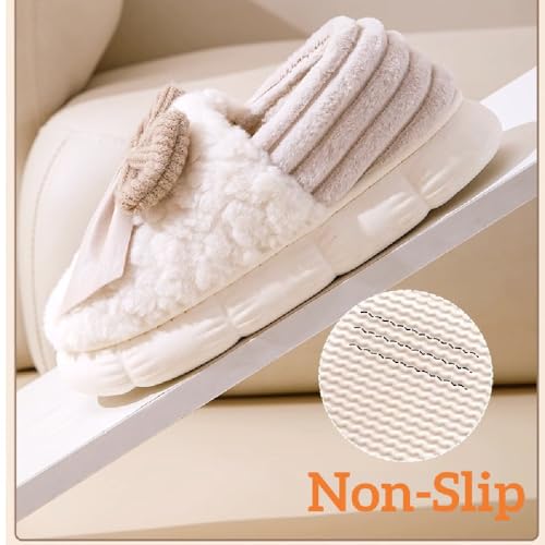 Women's Winter Plush Bow Slippers - Warm Fuzzy Lining, Non-Slip Sole, Indoor/Outdoor - Machine Washable Shoes4