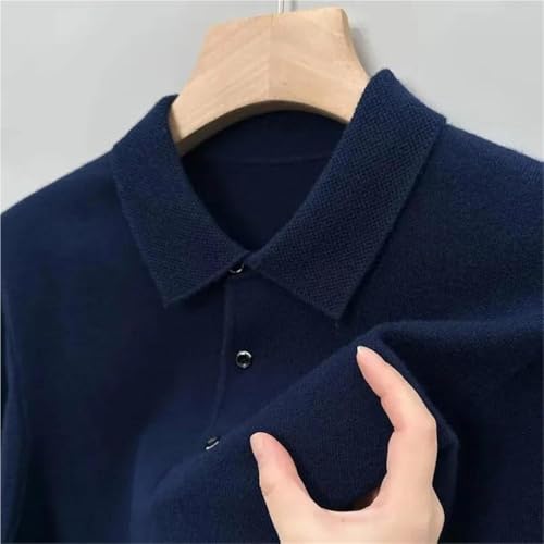 Men's Wool Lapel Polo Sweater Long Sleeve Knitted Pullover Casual Solid Color Comfortable Warm Versatile Office Wear Top2