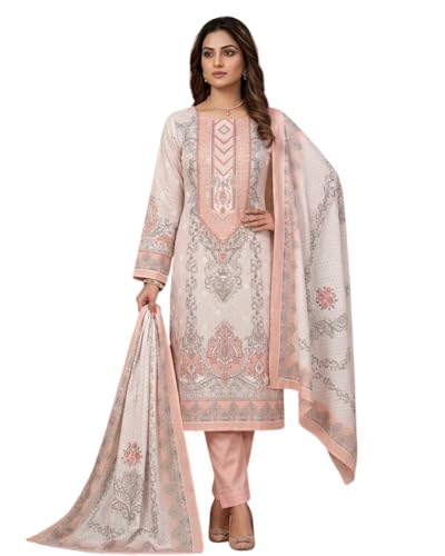 Image of KTI Women Cotton Unstitched Salwar Suit Material with Dupatta Geometric & Floral Printed Dress Material for Daily Wear Casual & Office Wear