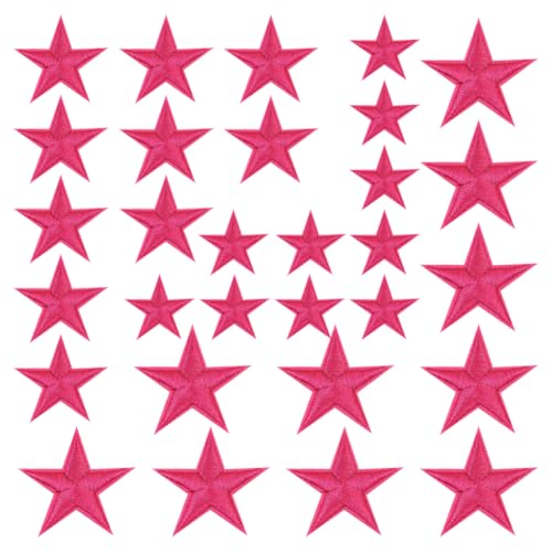 JIHUOO Lot de 30 écussons brodés thermocollants en forme d'étoile, 3 tailles, pour chapeaux, sacs à dos, vêtements, jeans, rose vif